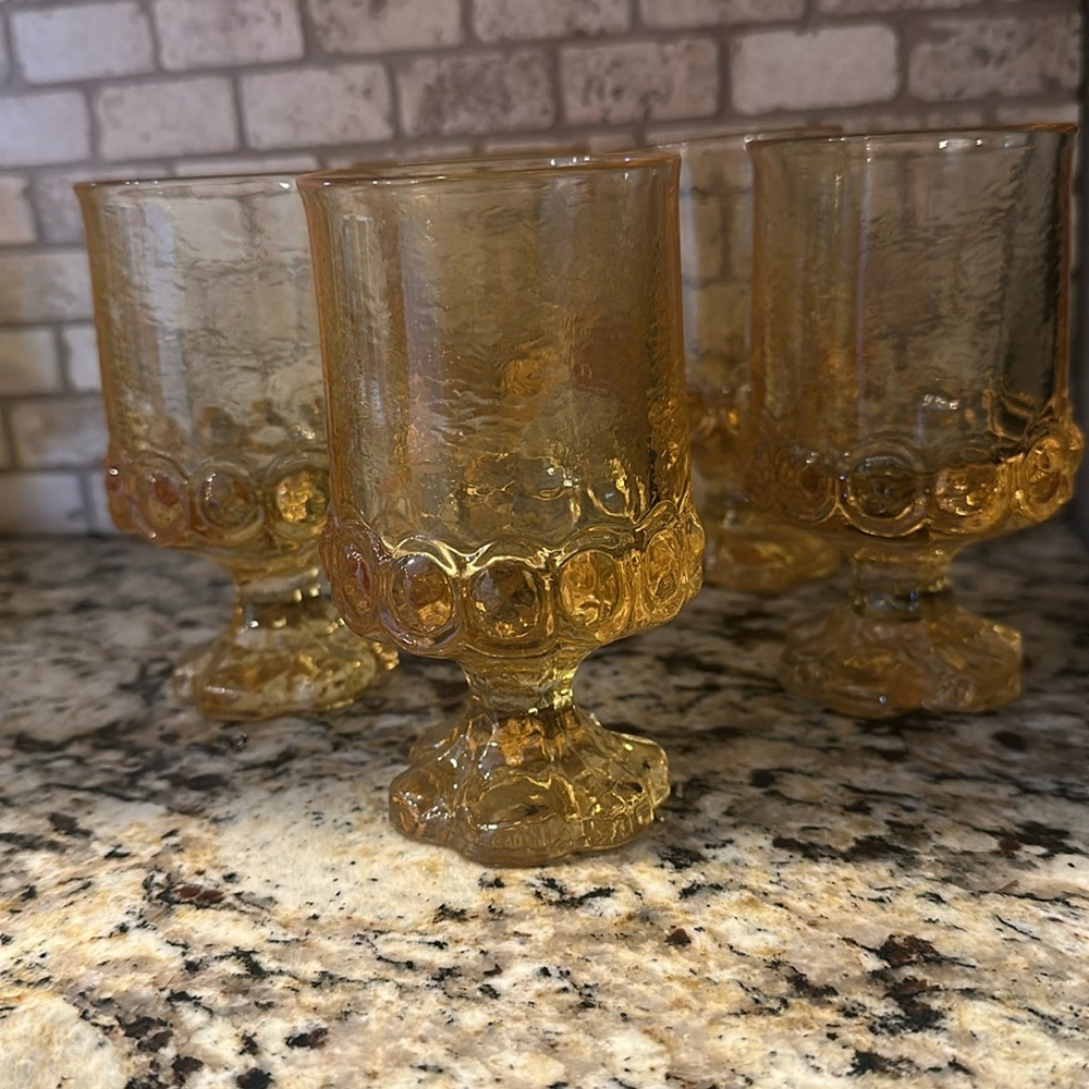 Tiffin Francis Madeira Small Cornsilk Yellow Footed Tumblers. 5”. Set of five.